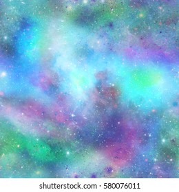 Blue And Green Outer Space Galaxy Print 

Seamless Pattern In Repeat