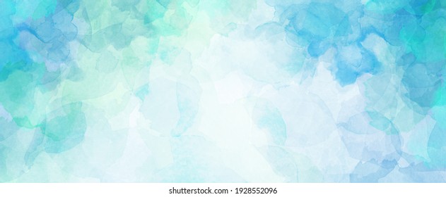 Blue green watercolor background with white cloudy center and abstract watercolor sky border design texture in beachy ocean colors - Powered by Shutterstock