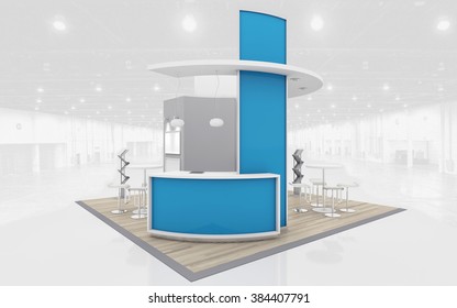 Blue and Grey Exhibition Stand 3d Rendering