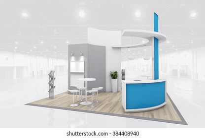 Blue and Grey Exhibition Stand 3d Rendering