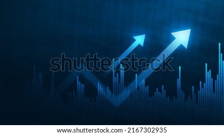 Blue growth graph business chart data diagram on success financial presentation background with abstract up arrow bar symbol or finance marketing price statistic and economy market profit investment. Stockfoto © 