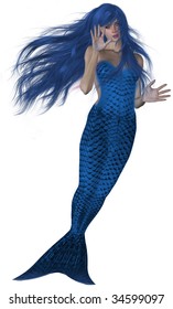 Blue Haired Tailed Mermaid Swimming Stock Illustration 34599097 ...