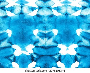 Blue Hand Drawing Paint. Turquoise Geometric Background Art. Light Vibrant Colour Ink Drops Pattern. Painting Watercolor Art. Blue Morocco Pattern. Vibrant Colour