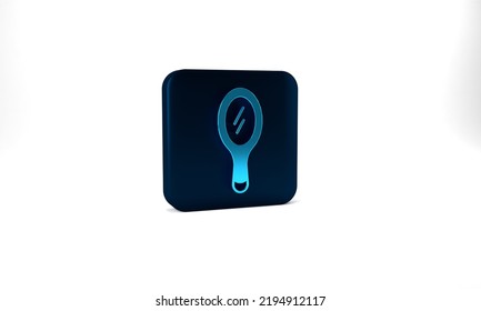 Blue Hand Mirror Icon Isolated On Grey Background. Blue Square Button. 3d Illustration 3D Render.