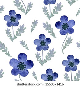 Blue Hand Painted Flowers On White Stock Illustration 1553571416 ...