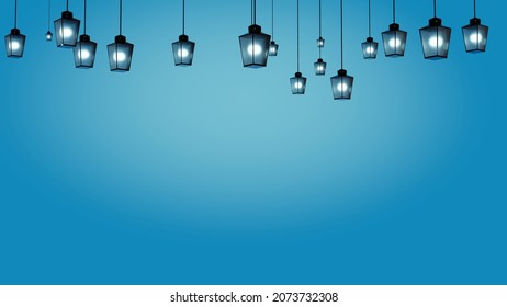 Blue Hanging Retro Lantern With Blue Circular Gradient Background (3D Rendering)