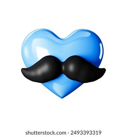 Blue Heart with Black Mustache 3d render icon isolated on a white background for father's day - Powered by Shutterstock