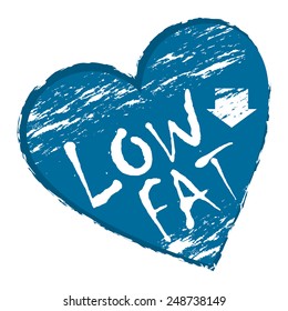 Blue Heart Shape Low Fat Sticker, Icon Or Label Isolated On White Background 