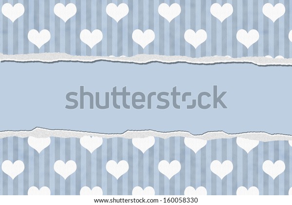 Blue Hearts Torn Background for your\
message or invitation with copy-space in\
middle