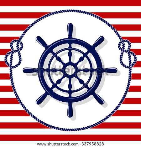 Blue helm and rope frame on white and red lines background illustration