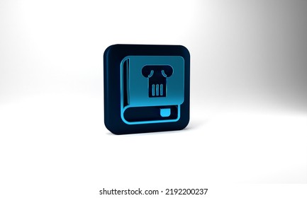 Blue History Book Icon Isolated On Grey Background. Blue Square Button. 3d Illustration 3D Render.