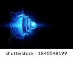 Blue hologram The internal structure of the earth, the structure of the core, geological layers on a dark background. Earth geology concept, magma. 3D illustration, 3D render