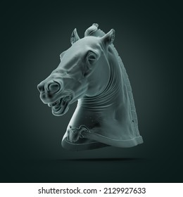 blue horse head sculpture 3D rendering