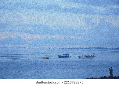 Blue Hour Sunset Two Boats In The Beach 