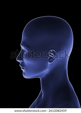 Blue human head, side view, 3D Illustration