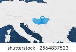 Blue Hungary 3d map with pointer pin surrounded with other countries in white. Europe political map with borders. 3d render illustration. 3D Illustration