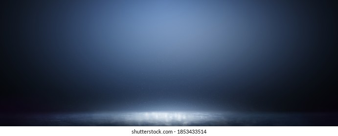 Blue Ice Floor Texture With Fog Or Mist. Snow And Ice Background. Gradient Background. Colorful. 3D Rendering