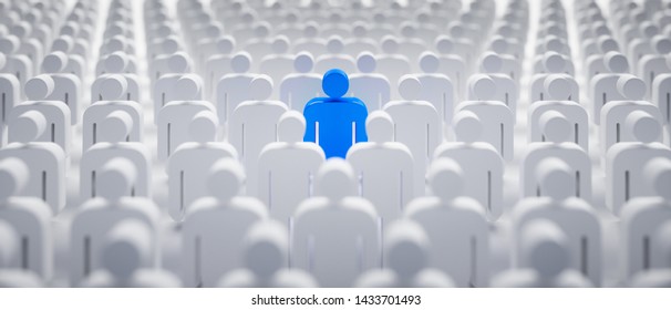 Blue individual in the crowd - concept of leadership and excellence - 3D illustration