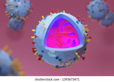 Blue Influenza Virus Particle Floating. 3d Illustration