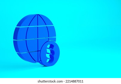 Blue International Law Icon Isolated On Blue Background. Global Law Logo. Legal Justice Verdict World. Minimalism Concept. 3d Illustration 3D Render.