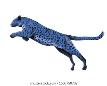 Blue Jaguar Leaping, Big Cat Jumping, Wild Animal In The Air, Powerful Animal, Wildlife, Blue Leopard Print,  Exotic Animals