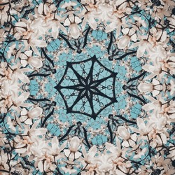 Blue Kaleidoscope.Abstract Floral Pattern.Abstract Blue Fractal Flower Mandala Pattern. Kaleidoscope Design Background.