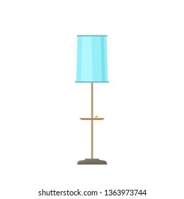 Blue Lamp With Pink Lamp Shade Isolated On White Background,  Illustration