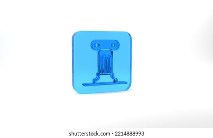 Blue Law Pillar Icon Isolated On Grey Background. Ancient Column. Glass Square Button. 3d Illustration 3D Render.