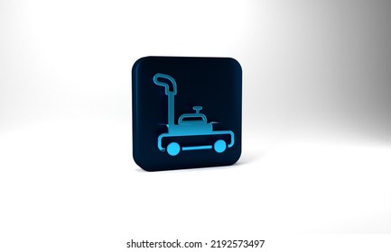 Blue Lawn Mower Icon Isolated On Grey Background. Lawn Mower Cutting Grass. Blue Square Button. 3d Illustration 3D Render.