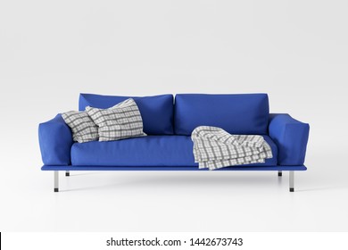 Blue Leather Couch Isolated On White Background. 3d Illustration