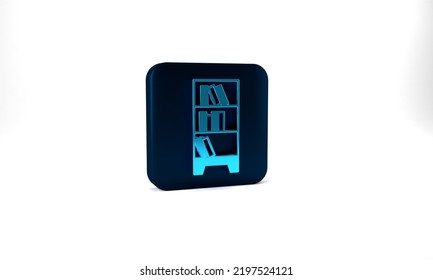 Blue Library Bookshelf Icon Isolated On Grey Background. Blue Square Button. 3d Illustration 3D Render.