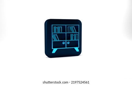 Blue Library Bookshelf Icon Isolated On Grey Background. Blue Square Button. 3d Illustration 3D Render.