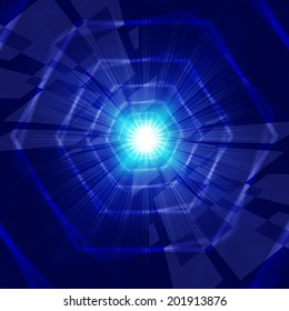 Blue Light Background Showing Hexagons Beams And Shining 