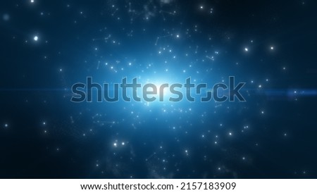 Blue light and dust particles explosion, light beam effect.