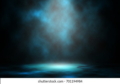 Blue Light Smoke Spotlight Stage Background.