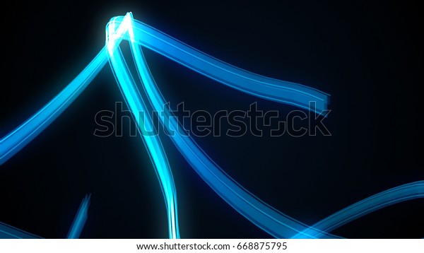A blue light streak whips around a black\
background 3d\
illustration