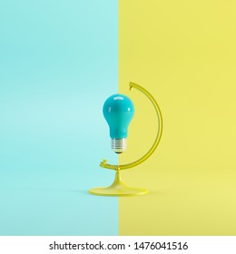 Blue lightbulb floating on Globe concept. minimal idea concept. 3D render. - Powered by Shutterstock