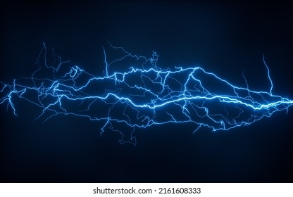 Blue lightning with dark background, 3d rendering. Computer digital drawing.