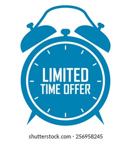 blue limited time offer on alarm clock sticker, badge, icon, stamp, label, banner, sign isolated on white