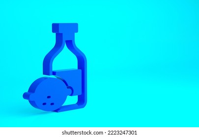 Blue Limoncello Bottle Icon Isolated On Blue Background. Bottle Of Fresh Homemade Lemonade. Minimalism Concept. 3d Illustration 3D Render.