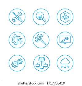 Blue Linear Icons For Software Customization And Integration.