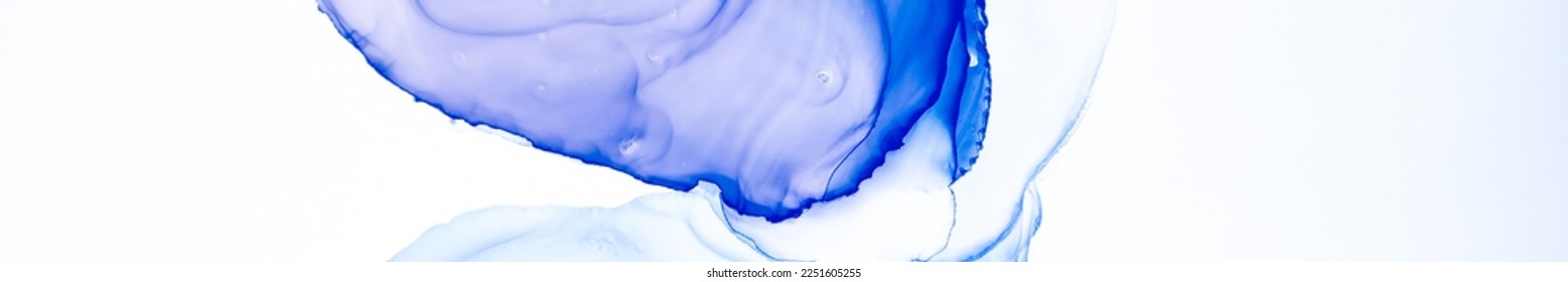 Blue Liquid Ink. White Suminagashi Landscape. Swirl Bubble Illustration. Azure Creative Textile. Blue Liquid Ink. Ethereal Watercolor Alcohol Fluid. Sea Art. Indigo Ocean Background.  - Shutterstock ID 2251605255