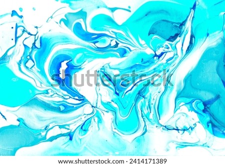 Blue Liquid Mixed Ink, Art Painting . Navy Colored Ink Swirl, Flow Mixed Paint, Mint Turquoise . Indigo Abstract Liquid Drawing