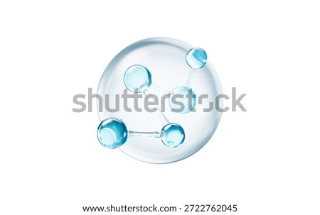 Blue liquid molecule and water bubbles, 3d rendering. 3D illustration.