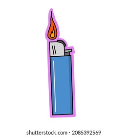 Blue Lit Lighter - Pink Outline