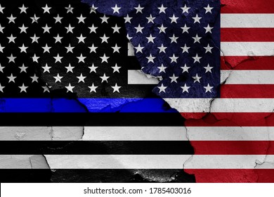 Blue lives matter flag and USA flag