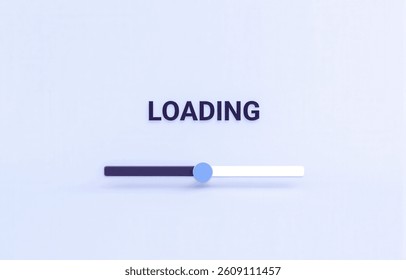 Blue loading progress bar with clean design, simple interface, modern digital display, smooth flat style, process indicator, data buffering animation, technology concept