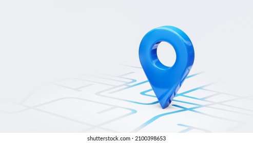 Blue Location 3d Icon Marker Or Route Gps Position Navigator Sign And Travel Navigation Pin Road Map Pointer Symbol Isolated On White Street Address Background With Point Direction Discovery Tracking.