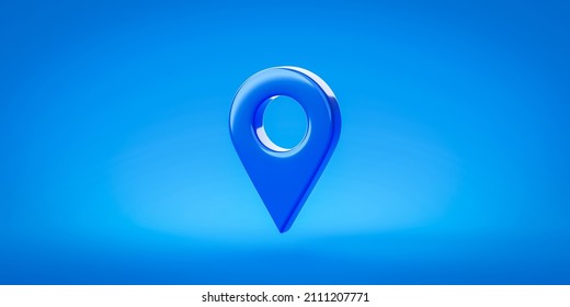 Blue Location 3d Icon Of Travel Navigation Road Pointer Map Sign Or Find Delivery Distance Target Gps Symbol Global Positioning System And Street Address Direction Pin On Transportation Background.