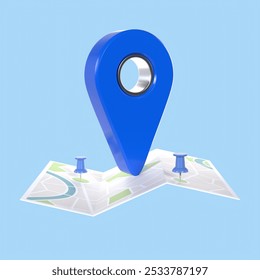 Blue Location Map GPS Navigation Pin Checking 3D Illustration